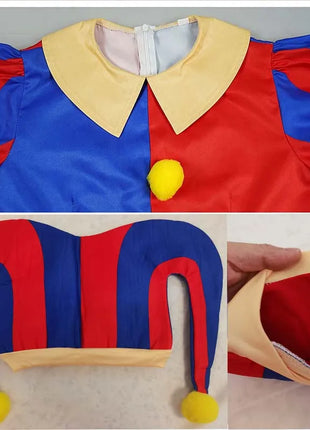 Costume Pomni Circo Carnevale 2026 - Set Completo con Cappello e Guanti (140cm-3XL)