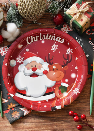 Piatti di buon Natale Babbo Natale Albero di Natale alce Piatti di carta rotondi usa e getta da 9 pollici Forniture per feste di Natale Decorazioni da tavola - riparo82