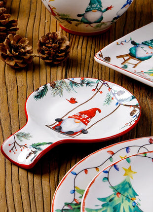 Piatto da pranzo in ceramica Goblin natalizio Piatti da dessert per bistecche di Babbo Natale Piatto da insalata per spaghetti Stoviglie per la decorazione della casa - riparo82