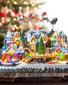 Fornitore di decorazioni natalizie Casa del villaggio musicale a LED Albero di Natale che gira il treno sportivo Statua di Natale