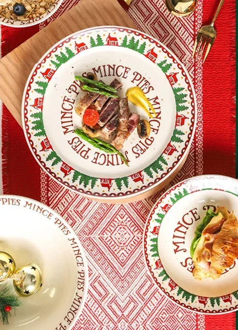 Piatto da pranzo natalizio da 10 pollici Servizio piatto in ceramica sottosmalto Tagliatelle Insalata Torta Zuppa Ciotola Piatto di salsa Piccola tazza W7M3G6 - riparo82