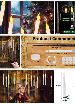 Halloween LED Floating Candles with Magic Wand Remote Battery Operated Potter Floating Candles Warm Light Home Party Decoration - Riparo82