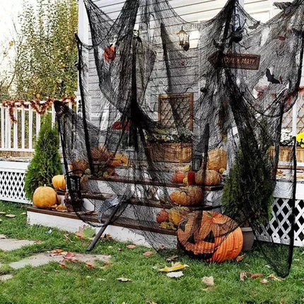 1/2/3pcs black coarse mesh spider web hanging cloth with skeleton bat silhouette for Halloween scary haunted house decoration