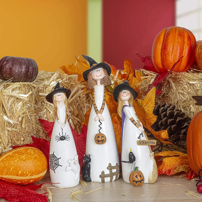 Halloween Witch Decoration Resin Crafts,Witch Hat,Cat,Ghost, Crow and Pumpkin Decor Figurines for Holiday and Party Ornaments
