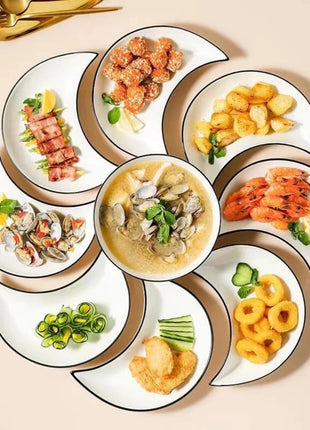 Set di stoviglie in ceramica per riunione da 5 pezzi Piatto caldo a forma di luna Combinazione flessibile di piatti in base al consumo alimentare - riparo82