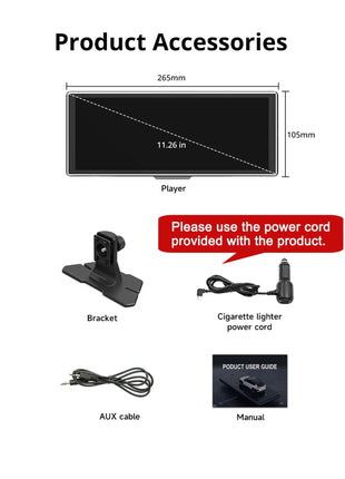 11.26 inch IPS Touch Screen Multimedia Video Player Portable 4K DVR Wireless CarPlay/Android Auto Dual Lens Driving Recorder - Riparo82