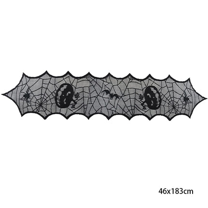 Halloween Decoration Black Spider Web Tablecloth Lace Table Runner Fireplace Cover Halloween Party Home Decor Haunted House Prop