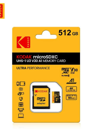 Scheda di memoria KODAK 512GB 256GB Micro SD fino a 100 MB/s Class10 U3 32GB 64GB 128GB TF Card HD per adattatore lettore di schede USB Microsd