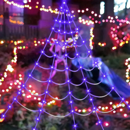 Practical 8 Modes Halloween Spider Web Lights Glow 250 LEDs LED Spider Net Hanging 5m Scary Giant Spider Haunted House