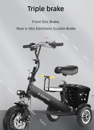 Lightweight Mobility Scooter Foldable With Basket For Adults Electric Scooter Senior Triple Shock Absorption 500W Trike 2 Seats - Riparo82