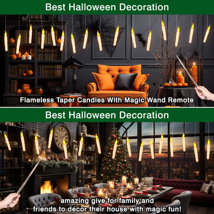 Halloween LED Floating Candles with Magic Wand Remote Battery Operated Potter Floating Candles Warm Light Home Party Decoration