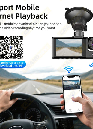 Dash Cam for Cars WIFI APP Car DVR 3 Channel Front Camera Video Recorder Rear View Camera for Vehicle Black Box Car Assecories - Riparo82