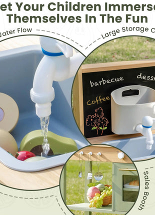 ROBUD Fango Cucina da esterno in legno massello Cucina da gioco con griglia per barbecue Rubinetto per lavello rimovibile Giocattoli Monteeori per bambini dai 3 anni in su - riparo82