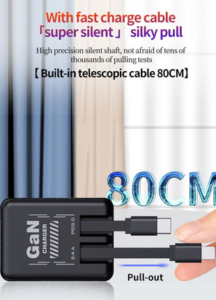 XIAOMI GaN Charger Compatible with 120W Fast Charger Retractable Type-C ligting Cable Portable Adapter For iPhone iPad Samsung - Riparo82