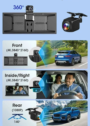 11.3 inch 4K Car DVR Wireless Carplay Android Auto Upgrade 360° Rotating Camera Dash Cam Video Recorder GPS Navigation Dashboard - Riparo82