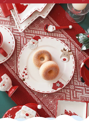 Set di piatti di Babbo Natale dipinti a mano nordici Set di stoviglie per tazze d'acqua con teiera sigillata in ceramica a rilievo rosso - riparo82