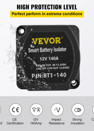 VEVOR Split Charge Relay Kit Voltage Sense Relay Professional 12V 140AMP W/ 2/4/5/6 mtr Battery Cable for ATVs UTVs RVs Camping - Riparo82