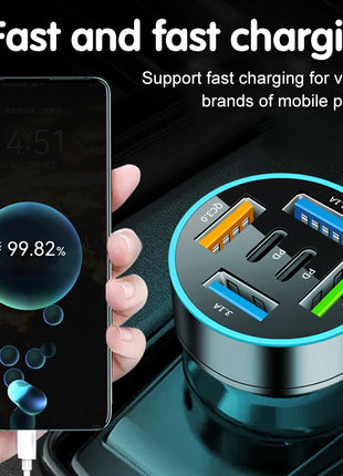 250W 5 Ports Car Charger Fast Charging PD QC3.0 USB C Car Phone Charger Adapter With Voltage For iPhone Samsung Huawei Xiaomi - Riparo82