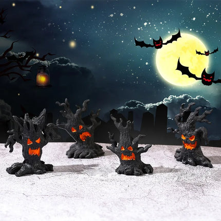 Halloween Pumpkin Lanterns LED Electronic Candles Ghost Tree Stump Decorations Funny Faces Festive Atmosphere Ornaments