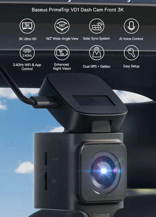 Baseus 3K Dash Cam VD1 Front and Rear Cam HD Built-in GPS Galileo Supercapacitor Car DVR Car Camera Recorder Support 24H Parking - Riparo82