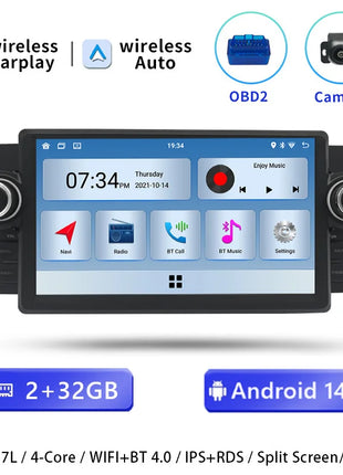 7"Wireless Carplay AutoRadio 2 din Android 14 For Fiat Grande Punto Linea 2009-2015 Multimedia Screen Audio GPS Navigation RDS - Riparo82
