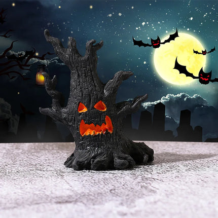 Halloween Pumpkin Lanterns LED Electronic Candles Ghost Tree Stump Decorations Funny Faces Festive Atmosphere Ornaments