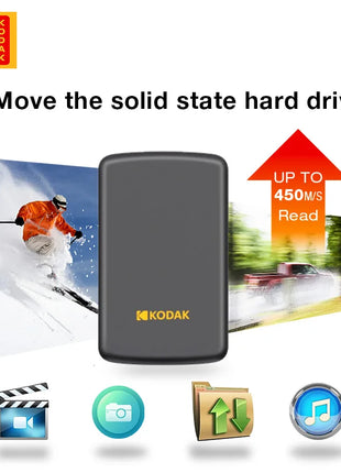 Disco rigido HDD esterno portatile Kodak Disco rigido esterno USB 3.0 da 5 Gbps 500G 1 TB Archiviazione di grande capacità PS4/Xbox/PC e video 4K