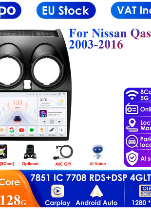 Hizpo 8G+128 AI Voice Car Radio Android Auto Multimedia For Nissan Qashqai J10 2006 2007 2008-2013 Carplay 4G 2din GPS autoradio - Riparo82