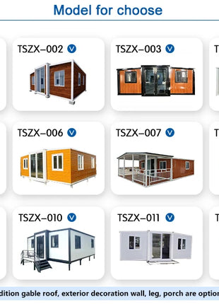 Rivestimento in legno Contenitore Casa Grandi finestre di vetro Cabina modulare prefabbricata Soggiorno all'aperto Casa Vacanza Casa Soggiorno in famiglia Prendisole