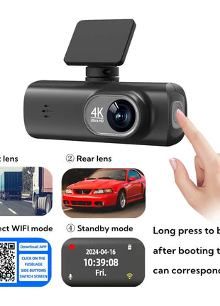 Dash Cam 4K UHD for Car Camera Front Rear Dual Lens With GPS WiFi 24h Parking Mode Night Vision Car DVR Video Registrator - Riparo82
