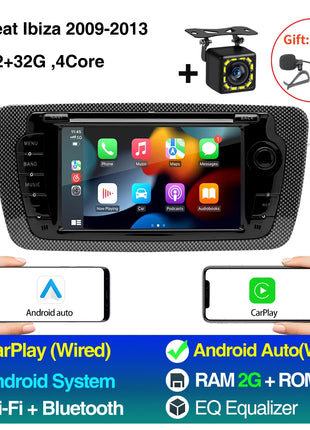 2 Din Car Radio for Seat Ibiza 2009-2013 Audio Multimedia Player CarPlay Android Auto GPS Bluetooth WIFI FM RDS Autoradio - Riparo82