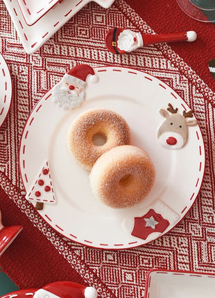 Set di piatti di Babbo Natale dipinti a mano nordici Set di stoviglie per tazze d'acqua con teiera sigillata in ceramica a rilievo rosso - riparo82