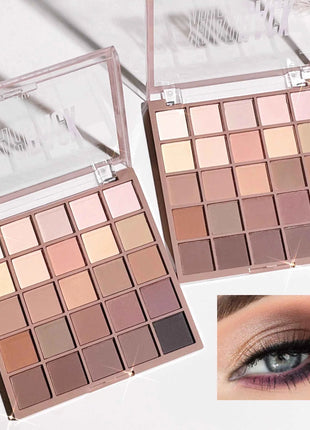Eyeshadow palette in 25 colors, matte brown nude multi-color eyeshadow, high color rendering, waterproof and sweatproof, daily e