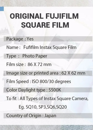 Film istantanei Originale Fujifilm Instax Pellicola Quadrata Bordo Bianco Carta Fotografica per Fujifilm SQ40 SQ10 SQ6 SQ1 SQ20 Stampante Fotografica