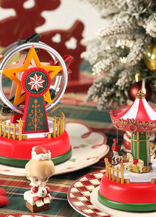 Carillon natalizio con decorazione a carosello a LED con luci, scena di villaggio, ornamento da tavolo, festa in casa, regalo di Natale