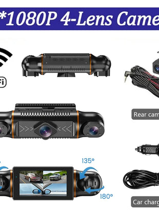 Car Dash Cam 4 Channel Black Box With GPS WIFI FHD 1080P Front Driving Camera Left Right Rear Night Vision 24H Parking Monitor - Riparo82