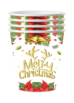 Set di stoviglie natalizie con campana a forma di fiore da 10 pezzi, stoviglie usa e getta, bicchieri di carta e piatti di carta, stoviglie per feste di Natale all'ingrosso - riparo82