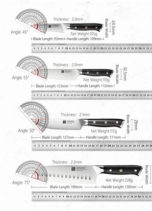 XINZUO Premium Modern 1-8PCS Din 1.4116 Stainless Steel Chef, Santoku, Utility & Paring Knife Set with Black - Riparo82