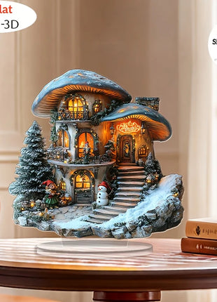 2D colorato fungo di Natale casa di neve decorazione da tavolo in acrilico villaggio di famiglia statua in miniatura regali tematici per la casa delle vacanze