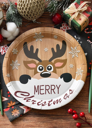 Piatti di buon Natale Babbo Natale Albero di Natale alce Piatti di carta rotondi usa e getta da 9 pollici Forniture per feste di Natale Decorazioni da tavola - riparo82