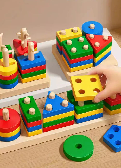 Giocattolo Montessori Blocchi di costruzione in legno Giocattoli educativi per l'apprendimento precoce Forma di colore Partita Puzzle per bambini Giocattoli per bambini Ragazzi Ragazze - riparo82