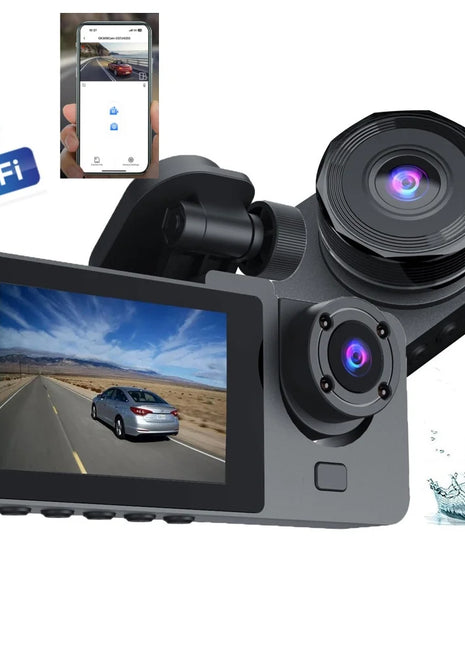 3-Channel Dash Cam Front Interior Rear 1080P Camera Recording WiFi Night Vision 170° Wide-Angle G-Sensor Loop Recording for Cars - Riparo82