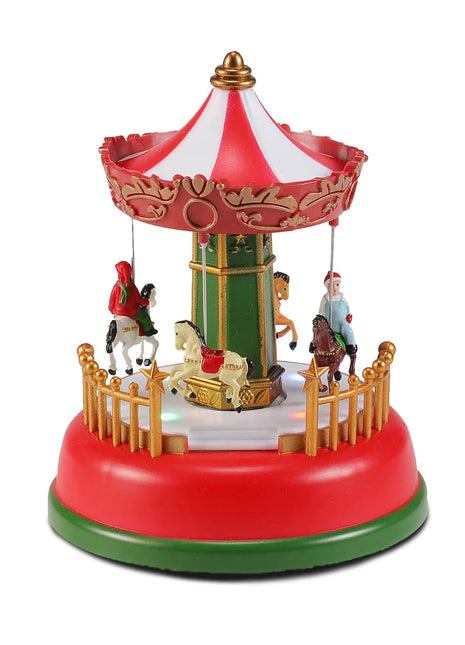 Carillon natalizio con decorazione a carosello a LED con luci, scena di villaggio, ornamento da tavolo, festa in casa, regalo di Natale