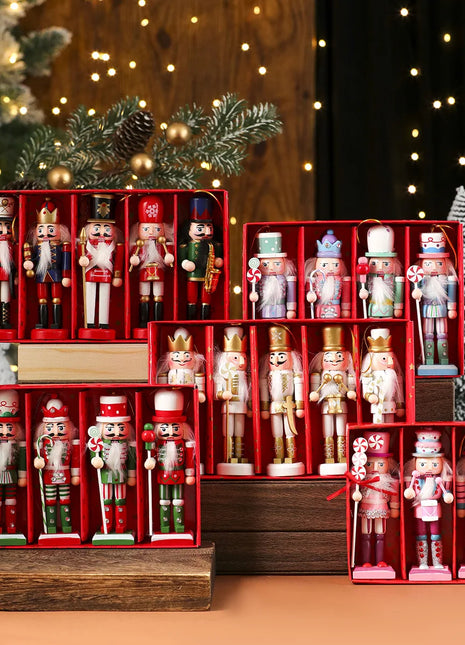 3/4/5 pezzi ornamenti natalizi schiaccianoci figure schiaccianoci in legno marionetta soldato per decorazioni pendenti per albero di Natale - riparo82