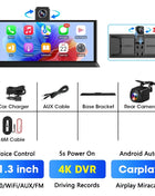 11.3 inch 4K Car DVR Wireless Carplay Android Auto Upgrade 360° Rotating Camera Dash Cam Video Recorder GPS Navigation Dashboard - Riparo82