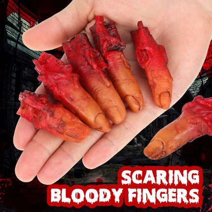 10pcs Fake Fingers Realistic Severed Horror Prank Scary Lifelike Bloody Halloween Props Haunted House Party Supplies Dark Red
