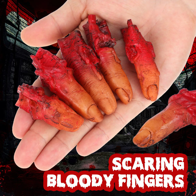 10pcs Fake Fingers Realistic Severed Horror Prank Scary Lifelike Bloody Halloween Props Haunted House Party Supplies Dark Red