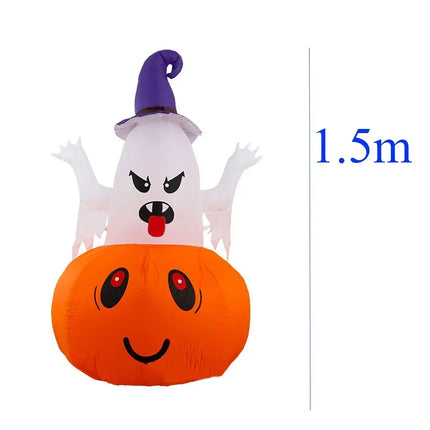 Halloween 1.5m Inflatable Luminous Decoration White Ghost Hat Pumpkin Built-in LED Light Ghost Christmas Outdoor Indoor Ornament