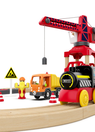 Set di binari ferroviari in legno Treno elettrico Modello magnetico per auto Slot pressofuso Adatto a tutte le marche Biro Pista in legno Assemblare Toy Boy Gift - riparo82