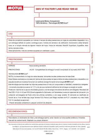 MOTUL 300V FL ROAD RACING 10W40 Olio motore da competizione 100% sintetico